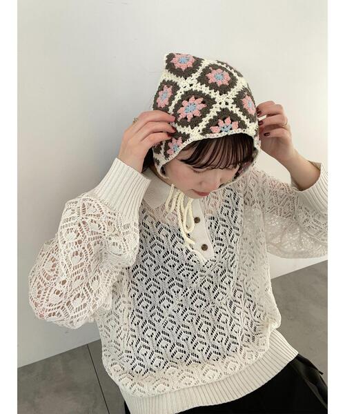 ehka sopo（エヘカソポ）の「花柄バブーシュカ（ハット・レディース・ミント/ブラック/キナリ/モカ・F）」の22枚目の写真