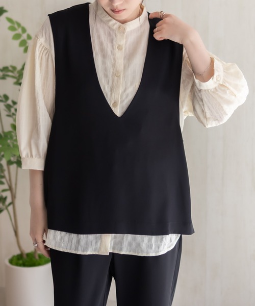 HusHusH（ハッシュアッシュ）の「HusHusH 冷感ノーカラージレ（ベスト・レディース・ブラック/ベージュ・M/L）」の5枚目の写真