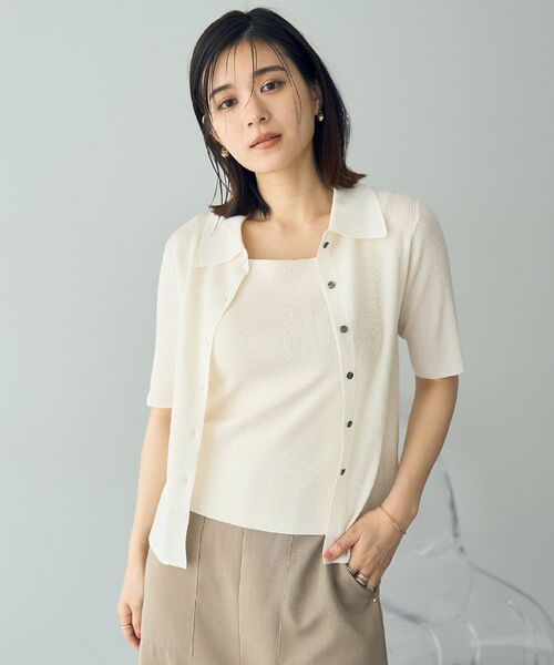 YECCA VECCA（イェッカヴェッカ）の「衿付きシアーニットカーディガン（カーディガン/ボレロ・レディース・ネイビー/アイボリー/オレンジ・FREE）」の2枚目の写真