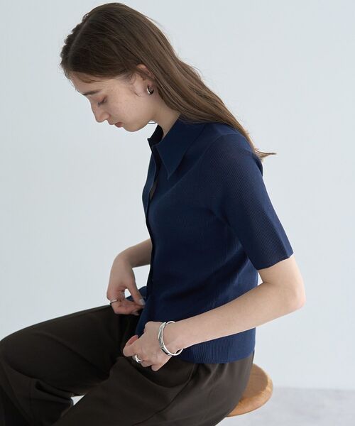 YECCA VECCA（イェッカヴェッカ）の「衿付きシアーニットカーディガン（カーディガン/ボレロ・レディース・ネイビー/アイボリー/オレンジ・FREE）」の9枚目の写真