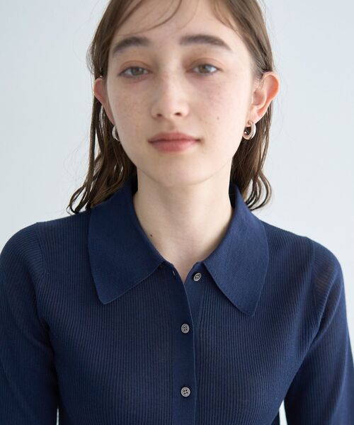 YECCA VECCA（イェッカヴェッカ）の「衿付きシアーニットカーディガン（カーディガン/ボレロ・レディース・ネイビー/アイボリー/オレンジ・FREE）」の11枚目の写真