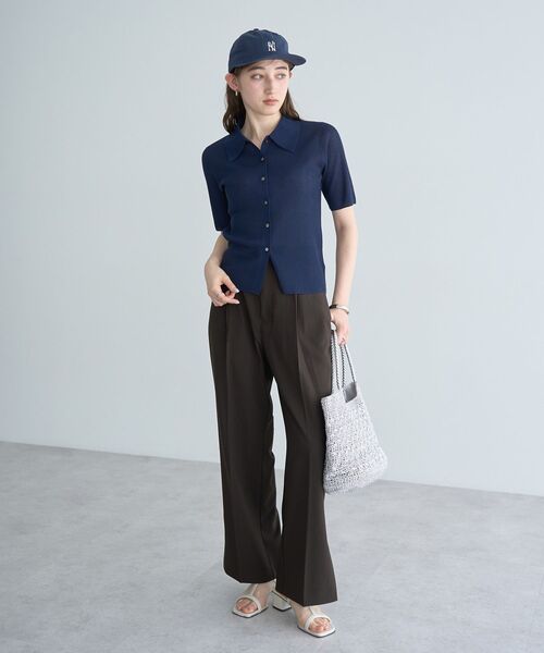 YECCA VECCA（イェッカヴェッカ）の「衿付きシアーニットカーディガン（カーディガン/ボレロ・レディース・ネイビー/アイボリー/オレンジ・FREE）」の15枚目の写真