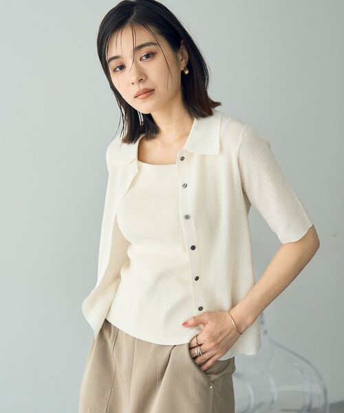 YECCA VECCA（イェッカヴェッカ）の「衿付きシアーニットカーディガン（カーディガン/ボレロ・レディース・ネイビー/アイボリー/オレンジ・FREE）」の20枚目の写真