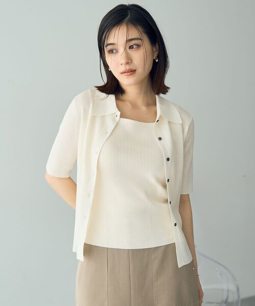 YECCA VECCA（イェッカヴェッカ）の「衿付きシアーニットカーディガン（カーディガン/ボレロ・レディース・ネイビー/アイボリー/オレンジ・FREE）」の21枚目の写真