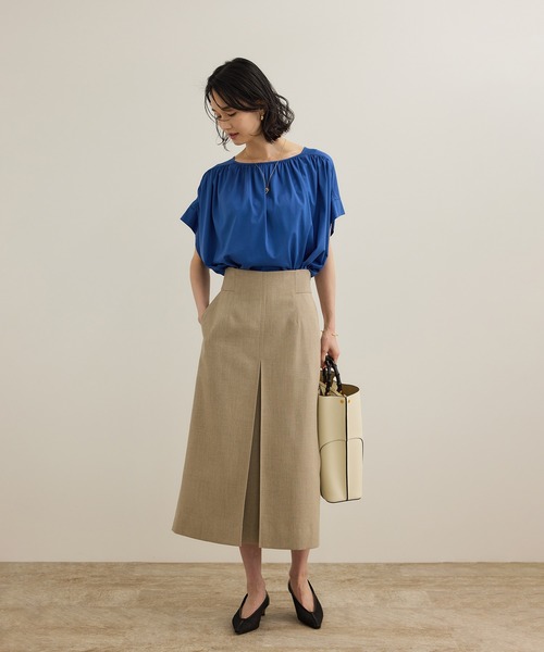 ROPE'(ロペ)の「【洗える】クリア天竺ギャザー半袖プルオーバー/お仕事服(Tシャツ/カットソー・レディース・ホワイト/ブラック/カーキ/ブルー・FREE)」の6枚目の写真