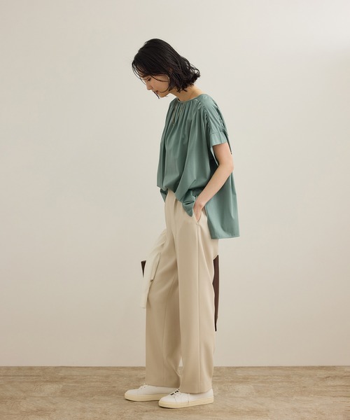 ROPE'(ロペ)の「【洗える】クリア天竺ギャザー半袖プルオーバー/お仕事服(Tシャツ/カットソー・レディース・ホワイト/ブラック/カーキ/ブルー・FREE)」の11枚目の写真