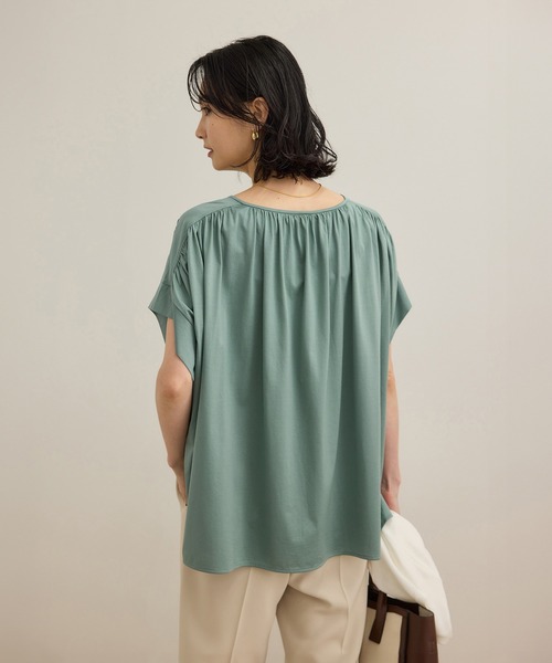 ROPE'(ロペ)の「【洗える】クリア天竺ギャザー半袖プルオーバー/お仕事服(Tシャツ/カットソー・レディース・ホワイト/ブラック/カーキ/ブルー・FREE)」の13枚目の写真