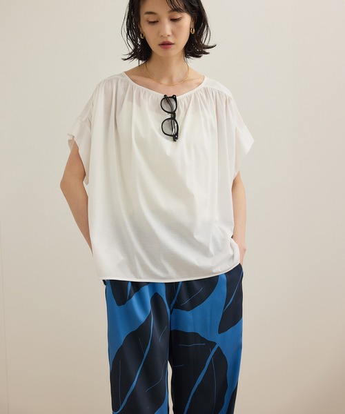 ROPE'(ロペ)の「【洗える】クリア天竺ギャザー半袖プルオーバー/お仕事服(Tシャツ/カットソー・レディース・ホワイト/ブラック/カーキ/ブルー・FREE)」の14枚目の写真