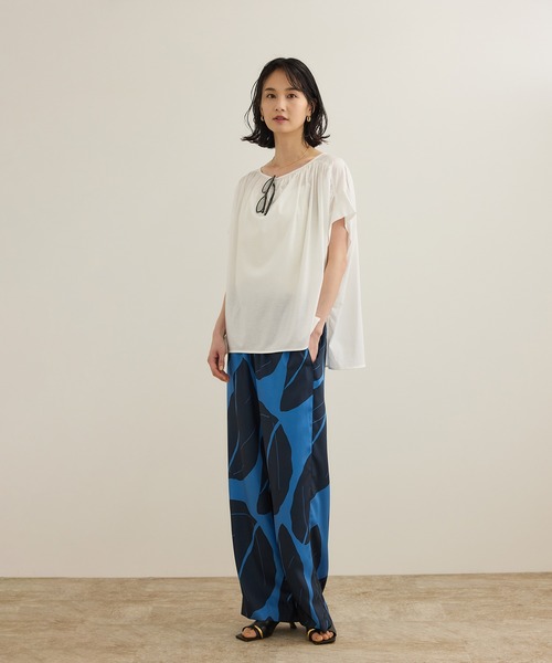 セール】【洗える】クリア天竺ギャザー半袖プルオーバー/お仕事服（T