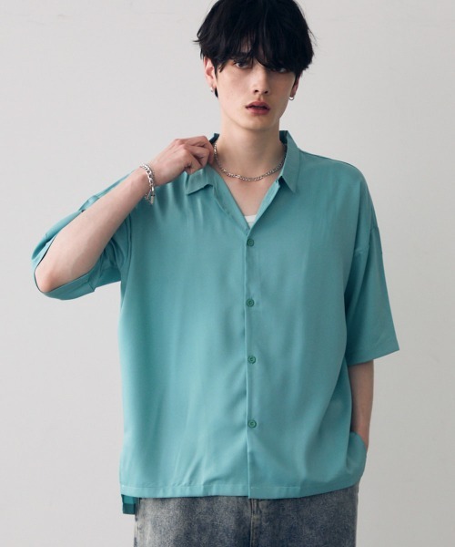Shoowtime(ショウタイム)の「Over size drape regular coller shirt / オーバーサイズドレープレギュラーカラーシャツ(シャツ/ブラウス・メンズ・ホワイト/グレイッシュブルー/ターコイズブルー/ブラック/ダークグリーン・LARGE/MEDIUM/X-LARGE)」の4枚目の写真