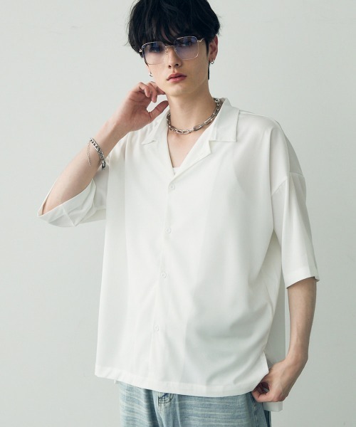 Shoowtime(ショウタイム)の「Over size drape regular coller shirt / オーバーサイズドレープレギュラーカラーシャツ(シャツ/ブラウス・メンズ・ホワイト/グレイッシュブルー/ターコイズブルー/ブラック/ダークグリーン・LARGE/MEDIUM/X-LARGE)」の7枚目の写真