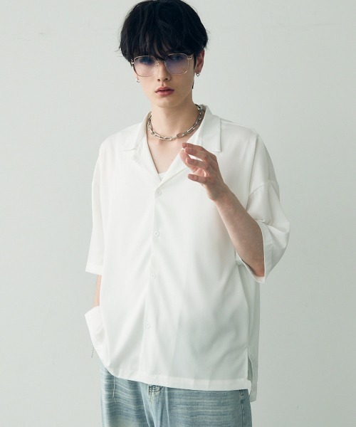 Shoowtime(ショウタイム)の「Over size drape regular coller shirt / オーバーサイズドレープレギュラーカラーシャツ(シャツ/ブラウス・メンズ・ホワイト/グレイッシュブルー/ターコイズブルー/ブラック/ダークグリーン・LARGE/MEDIUM/X-LARGE)」の8枚目の写真