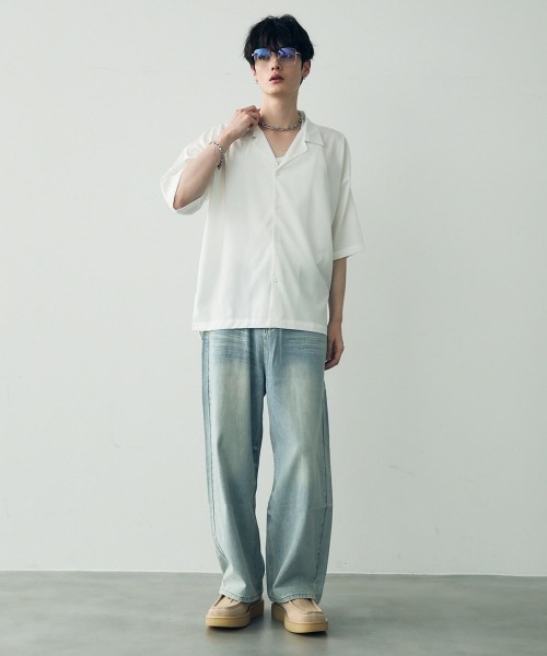 Shoowtime(ショウタイム)の「Over size drape regular coller shirt / オーバーサイズドレープレギュラーカラーシャツ(シャツ/ブラウス・メンズ・ホワイト/グレイッシュブルー/ターコイズブルー/ブラック/ダークグリーン・LARGE/MEDIUM/X-LARGE)」の17枚目の写真