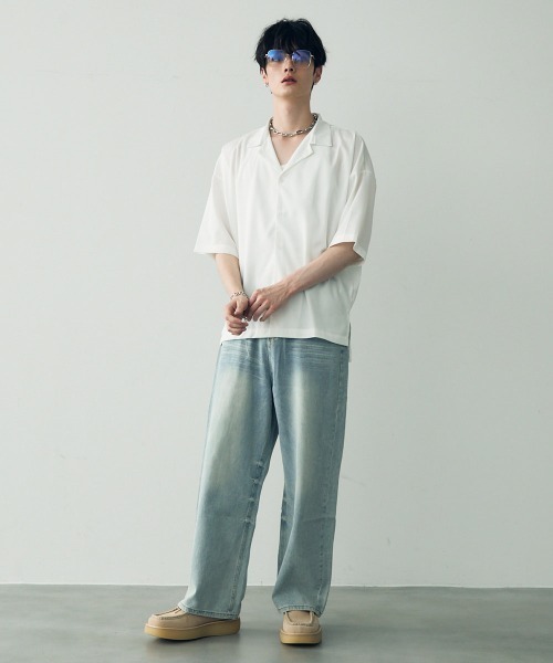 Shoowtime(ショウタイム)の「Over size drape regular coller shirt / オーバーサイズドレープレギュラーカラーシャツ(シャツ/ブラウス・メンズ・ホワイト/グレイッシュブルー/ターコイズブルー/ブラック/ダークグリーン・LARGE/MEDIUM/X-LARGE)」の18枚目の写真