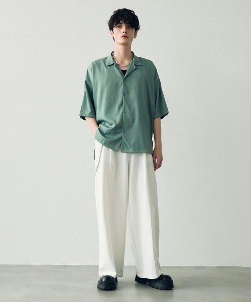 AHOPEHEMP DEADDYE ロングTシャツ きなり&ブルー Sサイズ セール】Over size drape regular coller shirt / オーバー