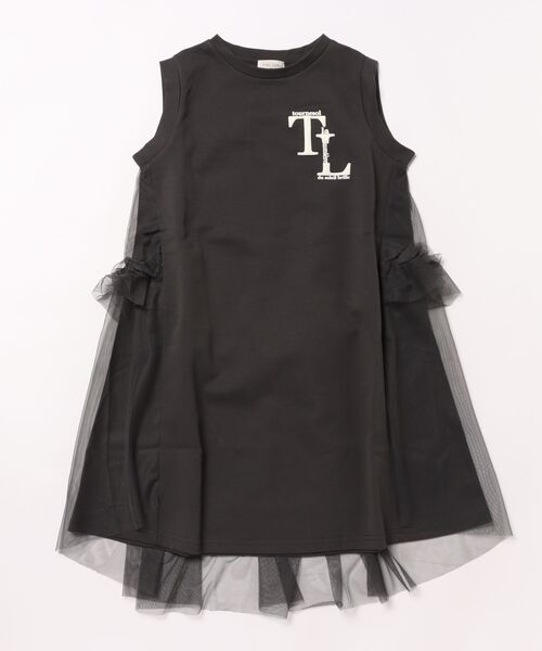 trois lapins kp（トロワラパンケーピー）の「trois lapins (トロワラパン) バックチュールデザイン ワンピ（ワンピース・キッズ・オフホワイト/チャコールグレー・140cm/150cm/160cm）」の2枚目の写真