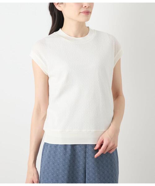 NEWYORKER（ニューヨーカー）の「シアーストレッチジャカード フレンチスリーブプルオーバー（Tシャツ/カットソー・レディース・ホワイト・L/M）」の2枚目の写真