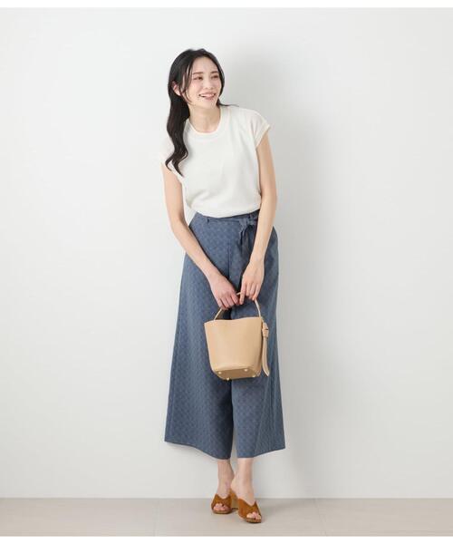 NEWYORKER（ニューヨーカー）の「シアーストレッチジャカード フレンチスリーブプルオーバー（Tシャツ/カットソー・レディース・ホワイト・L/M）」の5枚目の写真