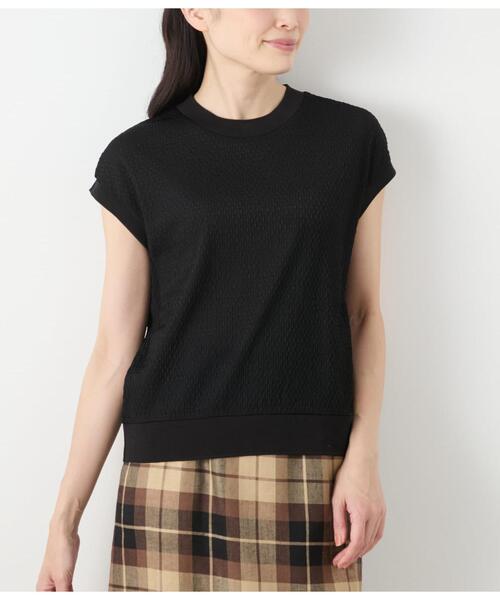 NEWYORKER（ニューヨーカー）の「シアーストレッチジャカード フレンチスリーブプルオーバー（Tシャツ/カットソー・レディース・ホワイト・L/M）」の7枚目の写真