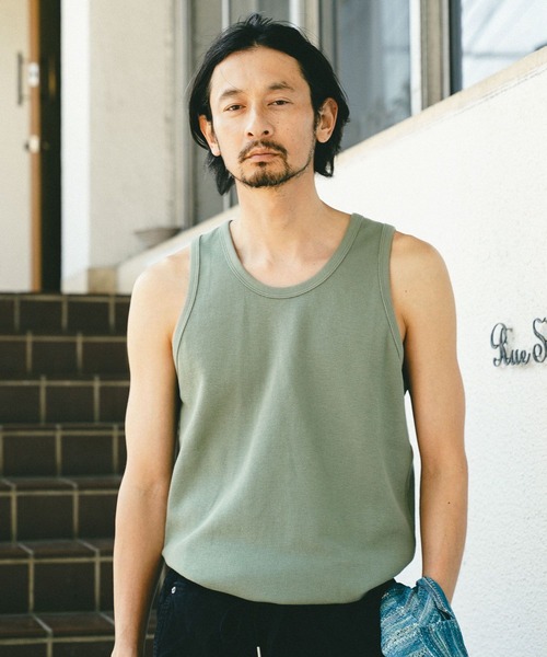 BAYFLOW（ベイフロー）の「[レイヤードに最適] ワッフルラウンドタンクトップ（Tシャツ/カットソー・メンズ・ブラック/ホワイト/カーキ・MEDIUM/LARGE）」の14枚目の写真