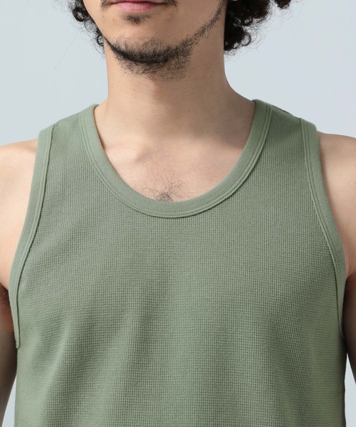 BAYFLOW（ベイフロー）の「[レイヤードに最適] ワッフルラウンドタンクトップ（Tシャツ/カットソー・メンズ・ブラック/ホワイト/カーキ・MEDIUM/LARGE）」の6枚目の写真