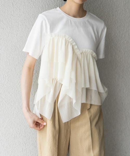 KBF（ケイビーエフ）の「アシメフリルドッキングTEE（Tシャツ/カットソー・レディース・グリーン系その他/ブルー系その他/ホワイト系その他・ONE）」の4枚目の写真