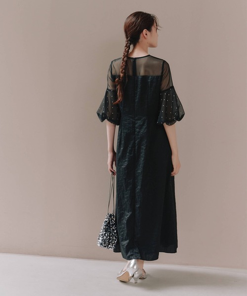 美品✨kaene レース 重ねオーガンジー ワンピース ドレス M デザインオーガンミックスドレス（ドレス）｜kaene（カエン）の