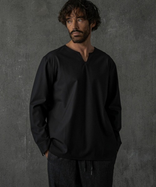 mlt5266-Key Neck T ロングスリーブTシャツ