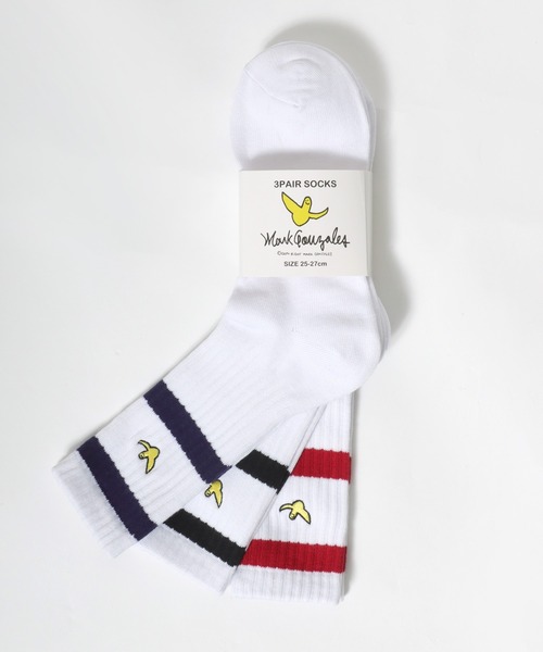 Mark Gonzales（マーク・ゴンザレス）の「MARK GONZALES/マークゴンザレス 3足セット ラインソックス クルーソックス ロングソックス スニーカーソックス 靴下（ソックス/靴下・メンズ・ブラック/ホワイト・25-27CM）」の4枚目の写真