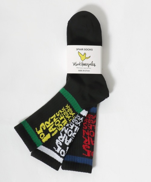 Mark Gonzales（マーク・ゴンザレス）の「MARK GONZALES/マークゴンザレス 3足セット ラインソックス クルーソックス ロングソックス スニーカーソックス 靴下（ソックス/靴下・メンズ・ブラック/ホワイト・25-27CM）」の8枚目の写真