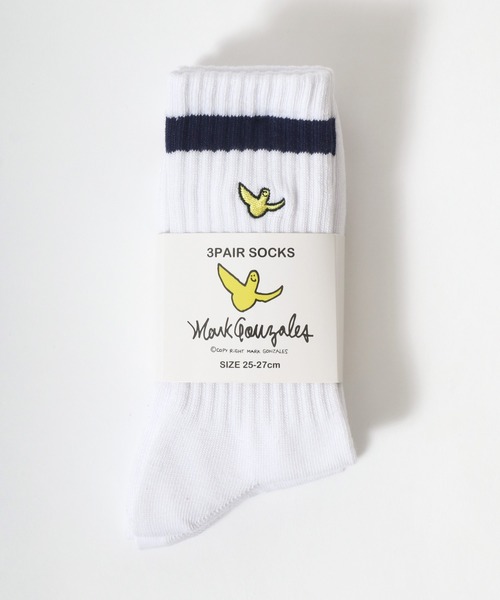 Mark Gonzales（マーク・ゴンザレス）の「MARK GONZALES/マークゴンザレス 3足セット ラインソックス クルーソックス ロングソックス スニーカーソックス 靴下（ソックス/靴下・メンズ・ブラック/ホワイト・25-27CM）」の3枚目の写真
