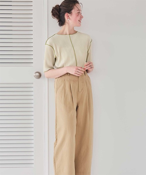 titivate（ティティベイト）の「プリーツメロー配色トップス（Tシャツ/カットソー・レディース・ブラック/ベージュ/アイボリー・FREE）」の7枚目の写真