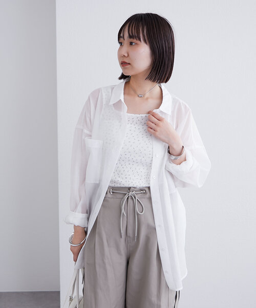 mystic 今期完売 シアービッグシャツ ホワイト セール】シアーBIGシャツ（シャツ/ブラウス）｜mystic（ミスティック