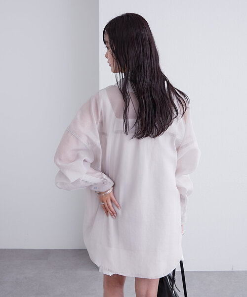 mystic 今期完売 シアービッグシャツ ホワイト セール】シアーBIGシャツ（シャツ/ブラウス）｜mystic（ミスティック