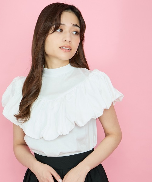 QUEENS COURT(クイーンズコート)の「シルケットカットフリルトップス≪手洗い可能≫(Tシャツ/カットソー・レディース・イエロー/ブラック/オフホワイト・M)」の5枚目の写真