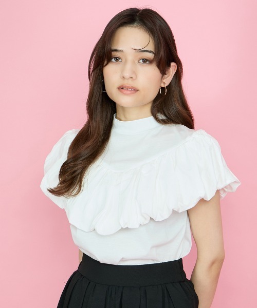 QUEENS COURT(クイーンズコート)の「シルケットカットフリルトップス≪手洗い可能≫(Tシャツ/カットソー・レディース・イエロー/ブラック/オフホワイト・M)」の6枚目の写真
