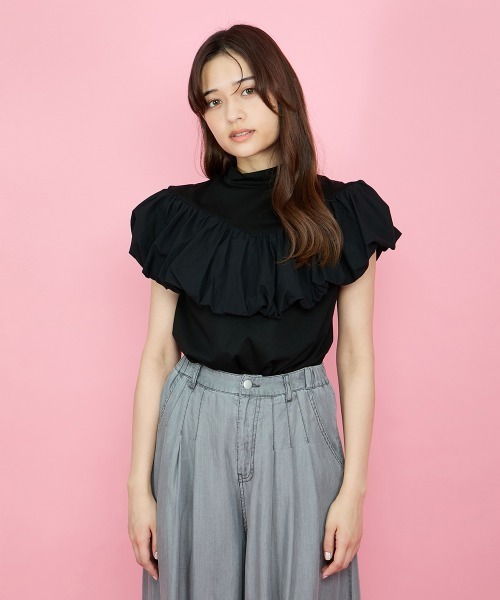 QUEENS COURT(クイーンズコート)の「シルケットカットフリルトップス≪手洗い可能≫(Tシャツ/カットソー・レディース・イエロー/ブラック/オフホワイト・M)」の10枚目の写真