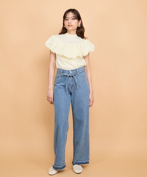 QUEENS COURT(クイーンズコート)の「シルケットカットフリルトップス≪手洗い可能≫(Tシャツ/カットソー・レディース・イエロー/ブラック/オフホワイト・M)」の21枚目の写真