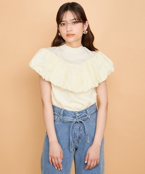 QUEENS COURT(クイーンズコート)の「シルケットカットフリルトップス≪手洗い可能≫(Tシャツ/カットソー・レディース・イエロー/ブラック/オフホワイト・M)」の17枚目の写真