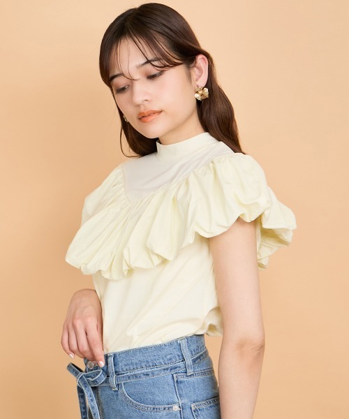 QUEENS COURT(クイーンズコート)の「シルケットカットフリルトップス≪手洗い可能≫(Tシャツ/カットソー・レディース・イエロー/ブラック/オフホワイト・M)」の18枚目の写真