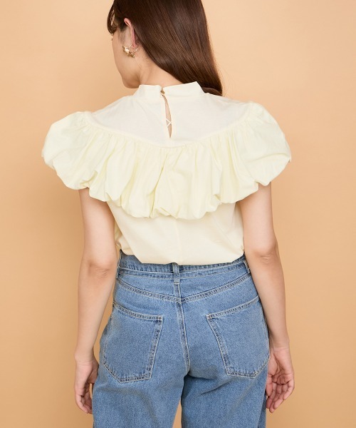 QUEENS COURT(クイーンズコート)の「シルケットカットフリルトップス≪手洗い可能≫(Tシャツ/カットソー・レディース・イエロー/ブラック/オフホワイト・M)」の19枚目の写真