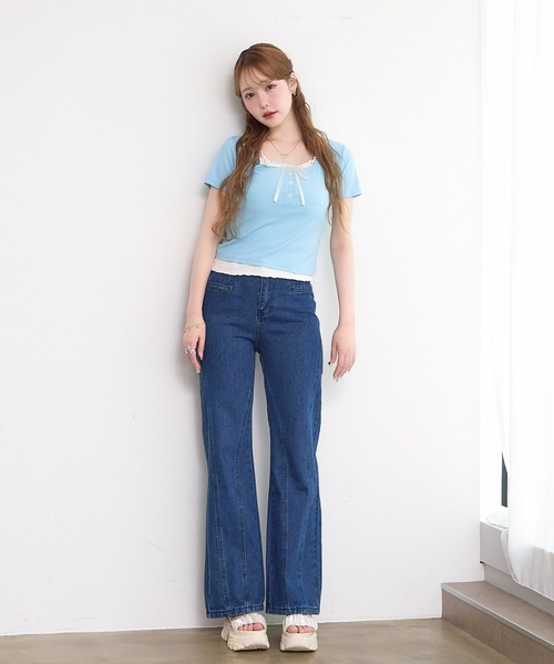 paravion（パラビオン）の「バックリボンデニムパンツ（デニムパンツ・レディース・ブルー・S/M）」の4枚目の写真