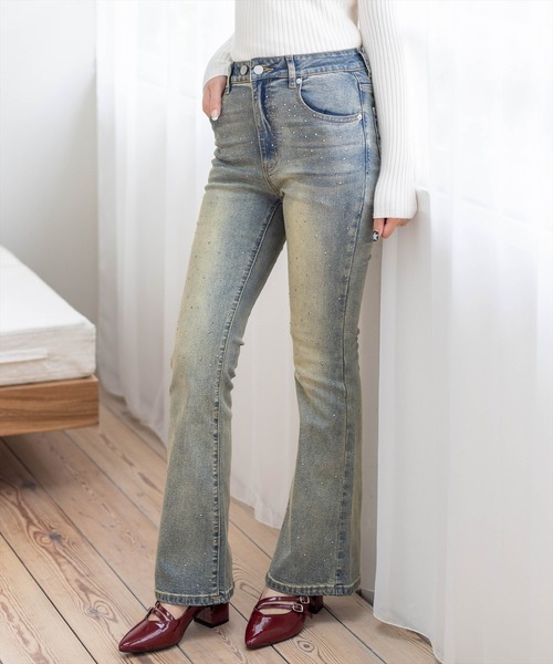 clear（クリア）の「【低身長用サイズ有】ラインストーンフレアデニム [着回し力抜群 大人 カジュアル キラキラ]≪SS新作≫（デニムパンツ・レディース・ブルー/ライトブルー/ブラック/ブルー系その他2・S/M/XS/PS）」の4枚目の写真