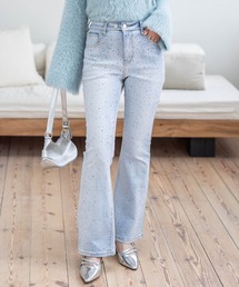 clear | ラインストーンフレアデニム [着回し力抜群 大人 カジュアル キラキラ]≪SS新作≫(デニムパンツ)