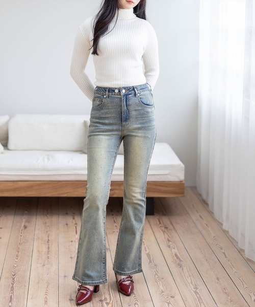 clear（クリア）の「【低身長用サイズ有】ラインストーンフレアデニム [着回し力抜群 大人 カジュアル キラキラ]≪SS新作≫（デニムパンツ・レディース・ブルー/ライトブルー/ブラック/ブルー系その他2・S/M/XS/PS）」の7枚目の写真