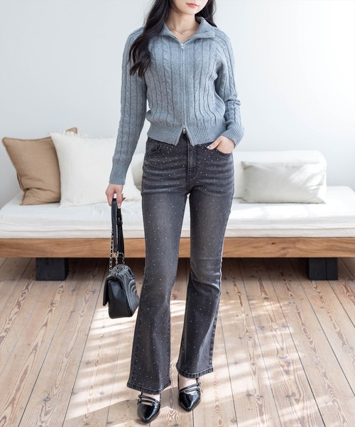 clear（クリア）の「【低身長用サイズ有】ラインストーンフレアデニム [着回し力抜群 大人 カジュアル キラキラ]≪SS新作≫（デニムパンツ・レディース・ブルー/ライトブルー/ブラック/ブルー系その他2・S/M/XS/PS）」の5枚目の写真