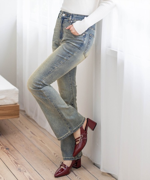 clear（クリア）の「【低身長用サイズ有】ラインストーンフレアデニム [着回し力抜群 大人 カジュアル キラキラ]≪SS新作≫（デニムパンツ・レディース・ブルー/ライトブルー/ブラック/ブルー系その他2・S/M/XS/PS）」の6枚目の写真