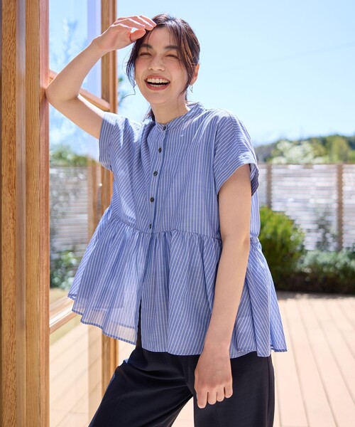 ANY（エニィ）の「半袖ティアードブラウス（シャツ/ブラウス・レディース・グレー系1/ホワイト系1/ネイビー系1・4）」の3枚目の写真