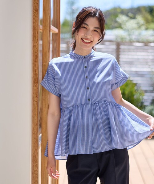 ANY（エニィ）の「半袖ティアードブラウス（シャツ/ブラウス・レディース・グレー系1/ホワイト系1/ネイビー系1・4）」の5枚目の写真