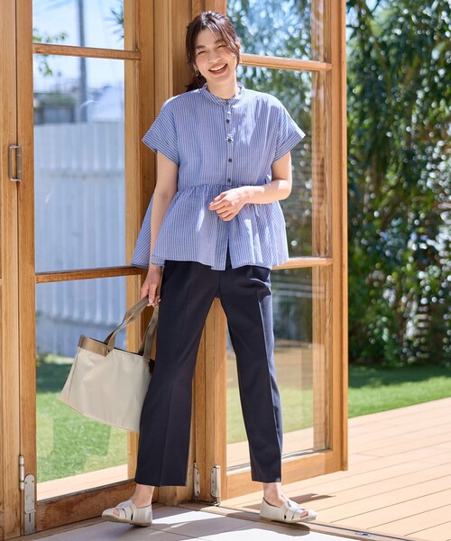 ANY（エニィ）の「半袖ティアードブラウス（シャツ/ブラウス・レディース・グレー系1/ホワイト系1/ネイビー系1・4）」の7枚目の写真